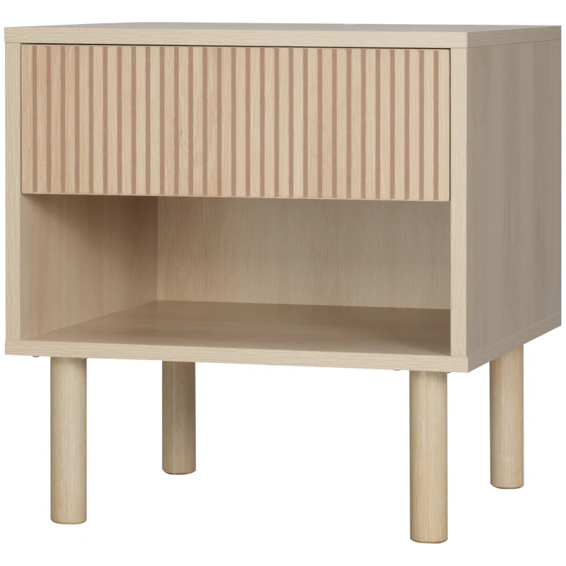 HOMCOM Mesa de Noche con Cajón y Estante Estilo escandinavo 47x47x50 cm Madera Natural