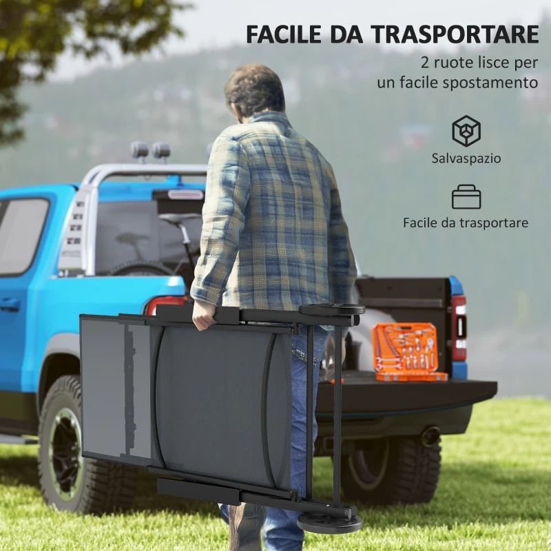 Outsunny Lettino Sdraio Pieghevole e Reclinabile in 5 Posizioni con Rotelle, in Metallo e Textilene, 72x158x84 cm, Grigio