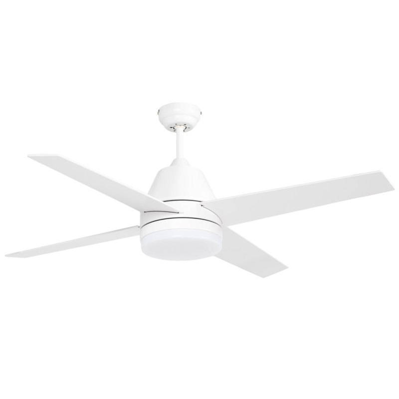HOMCOM Ventoinha de Teto com Luz 46W Ø129 cm com 4 Lâminas Reversíveis Controlo Remoto 6 Velocidades e Temporizador Branco