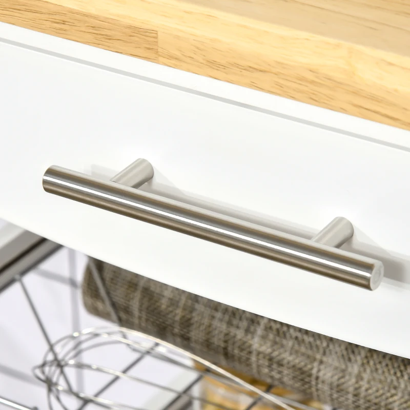 HOMCOM Carrinho de Cozinha com Rodas 1 Gaveta 2 Cestas Removíveis Prateleira Inferior Pendurar Carga 22,7kg 63x40x86cm Branco