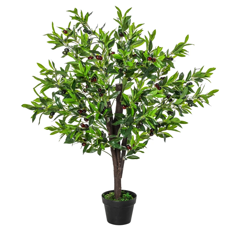Outsunny Planta Artificial com Altura 120cm Oliveira Artificial com 1080 Azeitonas Folhas Realistas e 108 Frutos Decoração Verde