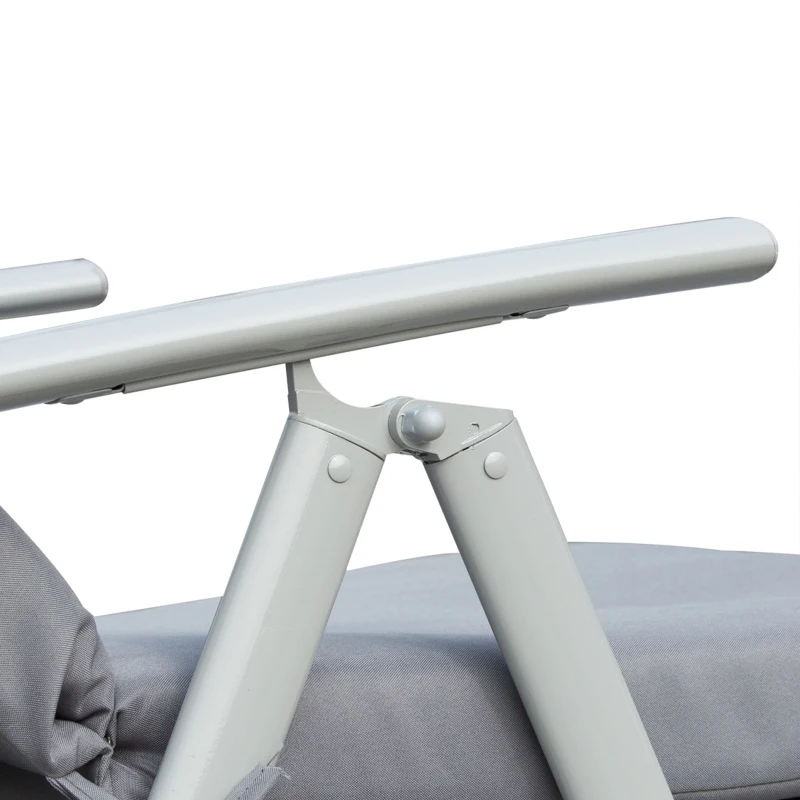 Outsunny Sdraio da Giardino Pieghevole con Materassino e Cuscino, Schienale con 7 Reclinazioni, 137x63.5x100.5cm, Grigio