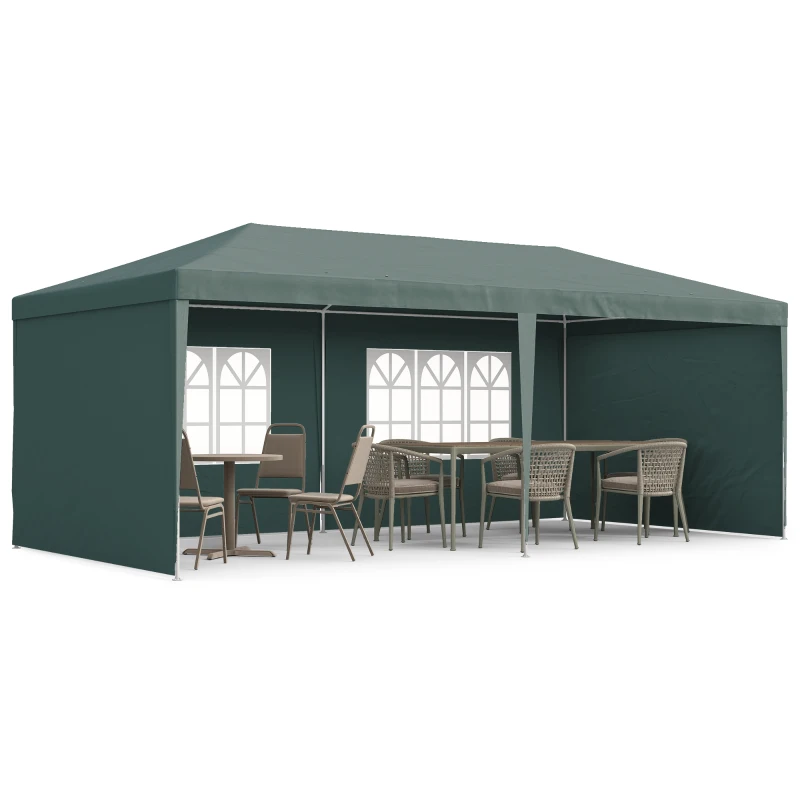 Outsunny 6x3 m Party Tent Gazebo Marquee Outdoor Patio Canopy Shelter with Windows and Side Panels, Green