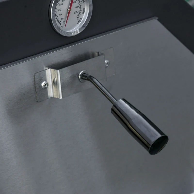 Outsunny Forno per Pizza Barbecue a Carbonella, BBQ da Esterni/Giardino in Acciaio Inox con Termometro, 64x54x160cm