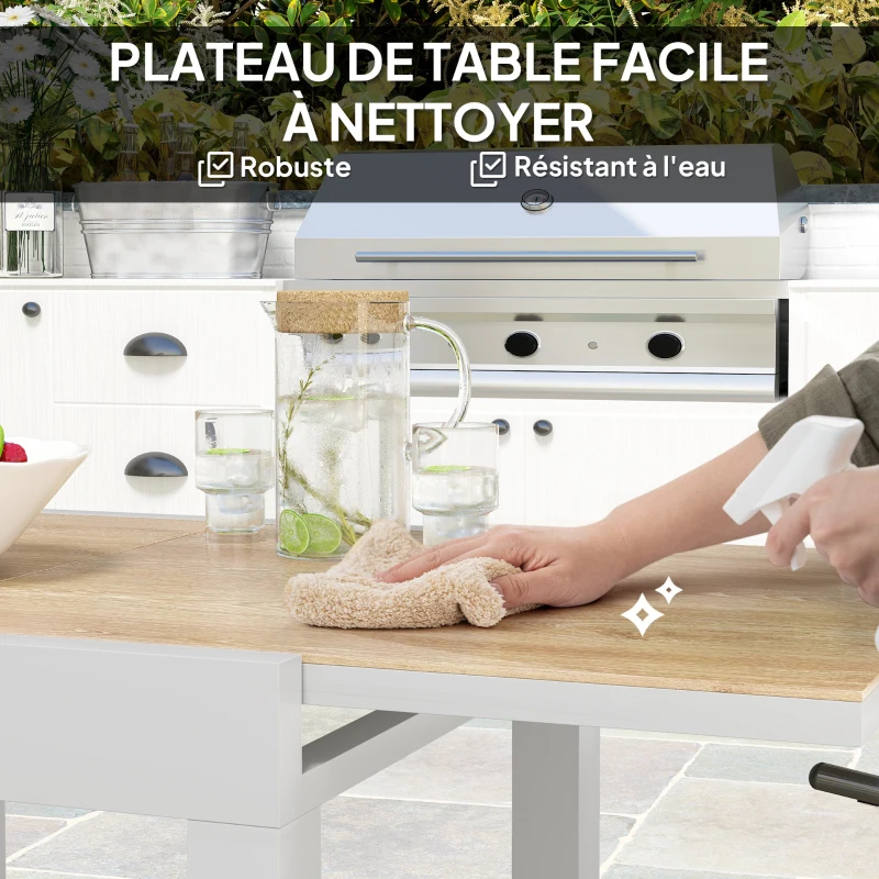Outsunny Table à manger de jardin extensible pour 6 personnes avec plateau rectangulaire, cadre en aluminium, 60x80x75cm