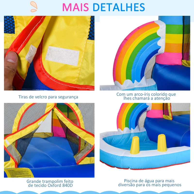 Outsunny Castelo Inflável com Trampolim e Piscina para Crianças acima de 3 Anos Inclui Inflador e Bolsa de Transporte para Interior Exterior 280x170x155cm Multicor