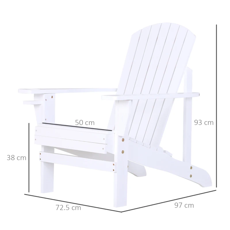 Outsunny Sedia da Giardino Adirondack in Legno Bianco, Con Porta Bicchieri, Impermeabile e Anti-Muffa, 97x72.5x93cm