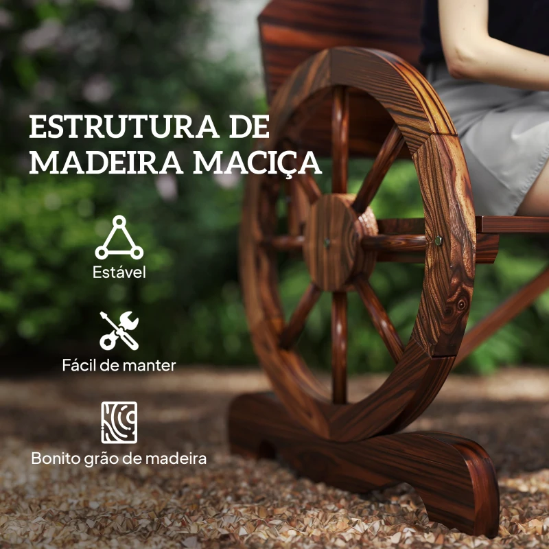 Outsunny Banco de Jardim de Madeira com Apoios de Braço em Forma de Roda Estilo Rústico 110x50x80 cm Nogueira