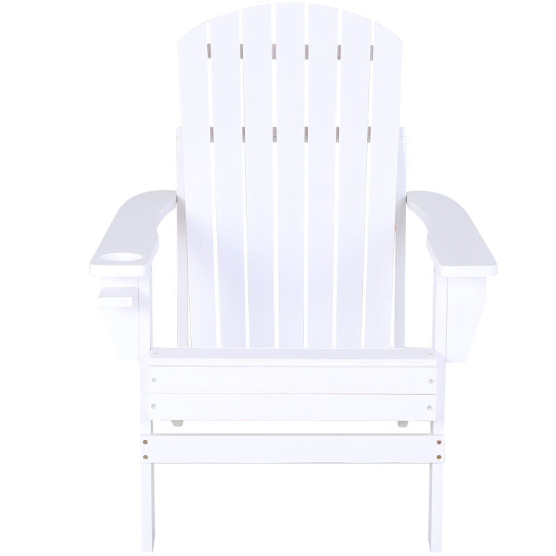 Outsunny Sedia da Giardino Adirondack in Legno Bianco, Con Porta Bicchieri, Impermeabile e Anti-Muffa, 97x72.5x93cm