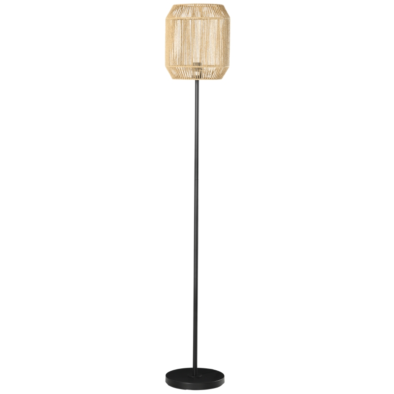 HOMCOM Candeeiro de Pé com Ecrã de Corda de Papel e Interruptor de Pé Lâmpada E27 Máx. 40W  Ø26x158cm Natural e Preto
