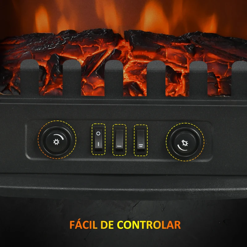 HOMCOM Lareira Elétrica 1000W/2000W com Temperatura Ajustável e Brilho Ajustável para Ambientes 15-30 m² 55x31x58 cm Preto