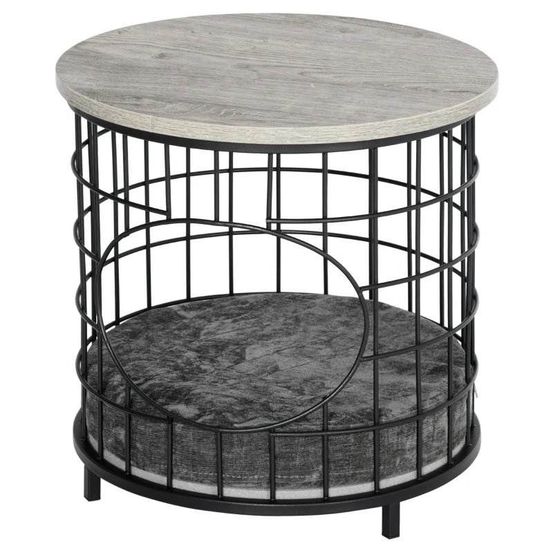 PawHut Mesa de Apoio com 1 Orifício para Gatos Pequenos com Almofada Lavável 40x40x40cm Preto e Cinza