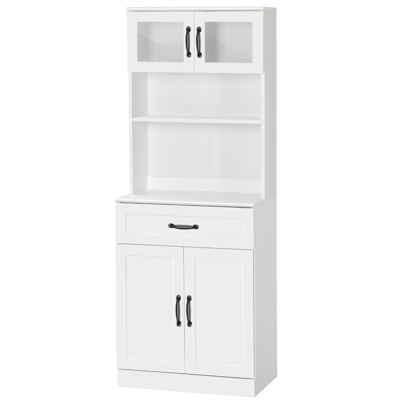 HOMCOM Armário de Cozinha com 4 Portas Gaveta e Prateleiras Ajustáveis para Sala de Jantar Estilo Moderno 60x38x161 cm Branco