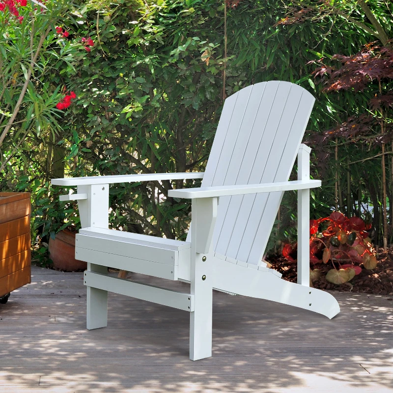 Outsunny Sedia da Giardino Adirondack in Legno Bianco, Con Porta Bicchieri, Impermeabile e Anti-Muffa, 97x72.5x93cm