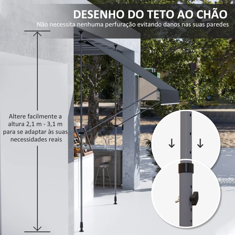 Outsunny Toldo Manual Retrátil 200x120 cm Toldo Exterior Enrolável Altura Ajustável com Manivela 210-310 cm Proteção UV30+  Preto