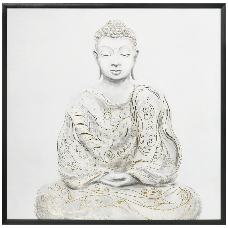 HOMCOM Pintura em Lona de Buda 83x83cm com Textura Dourada Impressão Artistica Quadro de Parede para Decoração Multicor