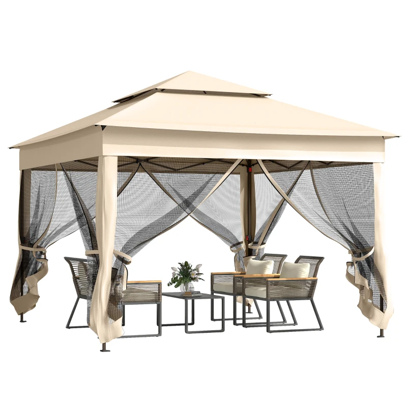 Outsunny 3 x 3(m) Pop Up Gazebo, Double-roof Garden Tent with Netting and Carry Bag, Party Event Shelter for Outdoor Patio, Cream White