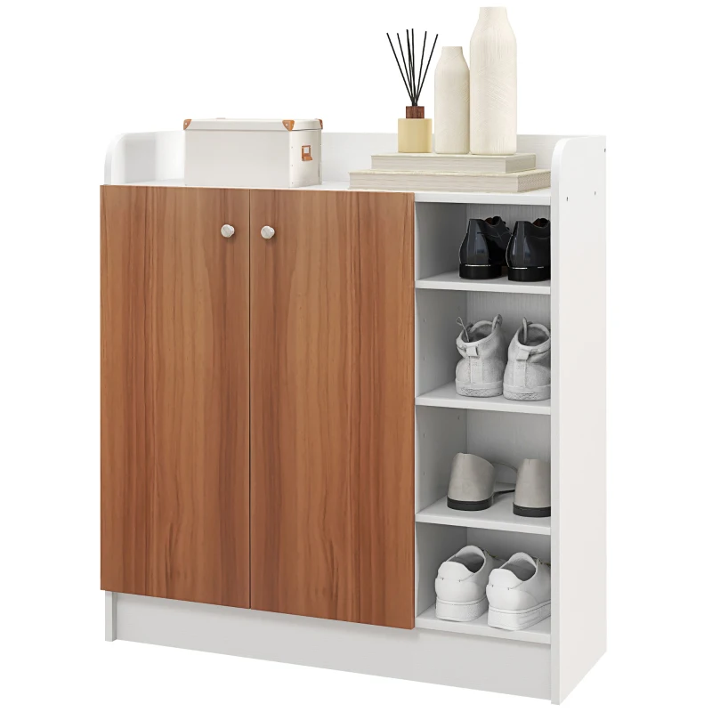 HOMCOM Sapateira com 2 Portas Prateleiras Interiores e 4 Prateleiras Exteriores com Altura Ajustável 83x30x90 cm Madeira
