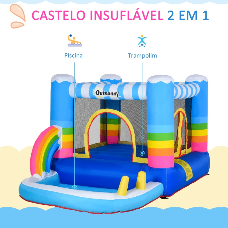 Outsunny Castelo Inflável com Trampolim e Piscina para Crianças acima de 3 Anos Inclui Inflador e Bolsa de Transporte para Interior Exterior 280x170x155cm Multicor