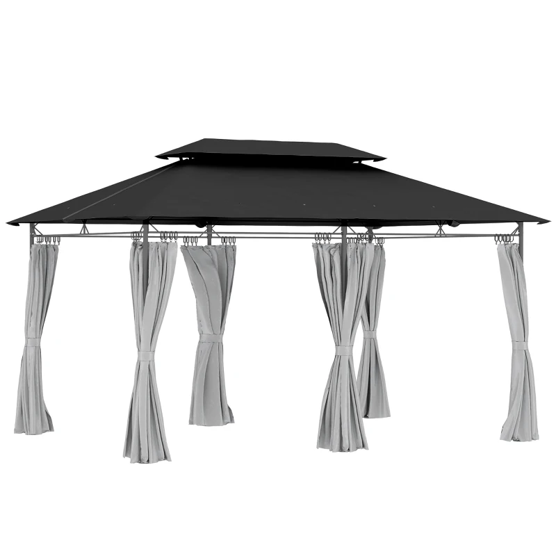 Outsunny Pérgola de Jardim 397x297x265 cm Pérgola de Exterior com Teto Duplo Paredes Laterais Resistente a Água Cinza Escuro