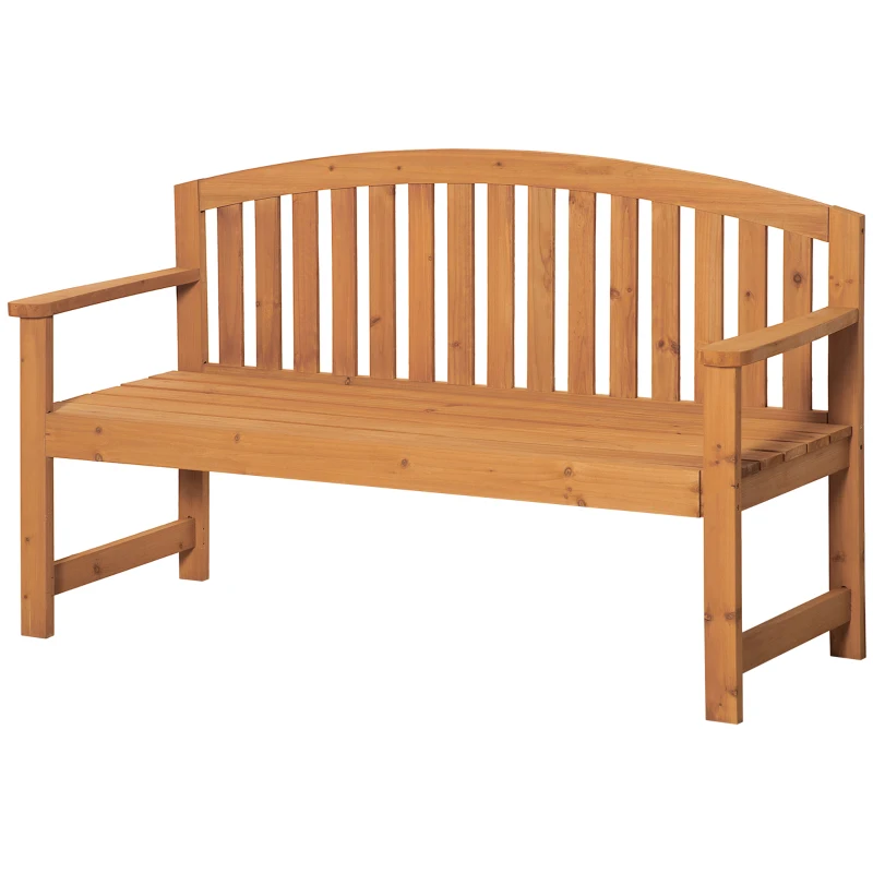 Outsunny Banco de Jardim de 3 Lugares Banco de Ripas de Madeira com Encosto Apoio para os Braços Terraço Varanda Exterior Carga 320kg 140x50x85cm Natural