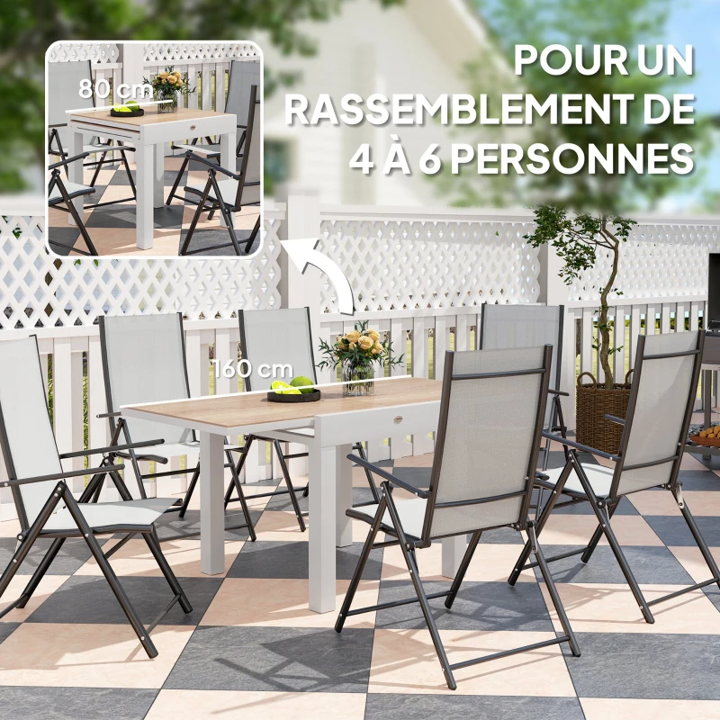 Outsunny Table à manger de jardin extensible pour 6 personnes avec plateau rectangulaire, cadre en aluminium, 60x80x75cm