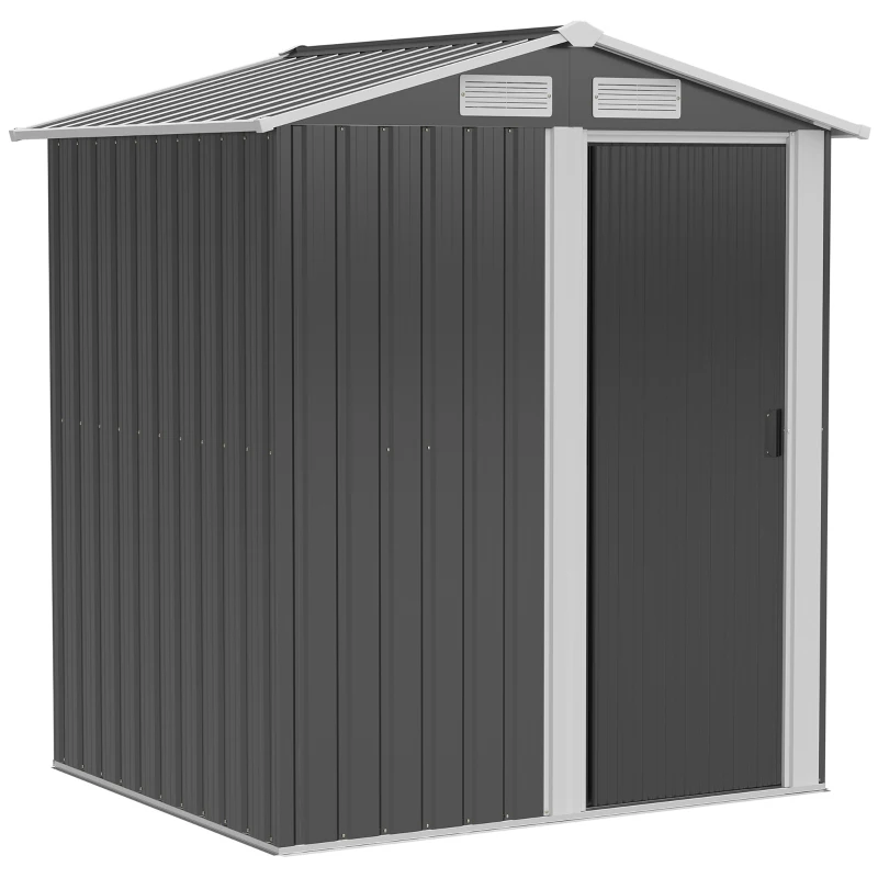 Outsunny Abrigo de Jardim de 2m² 152x132x188cm Abrigo de Exterior de Aço Galvanizado com Porta Corredeira e Ventilações para Armazenamento de Ferramentas Cinza