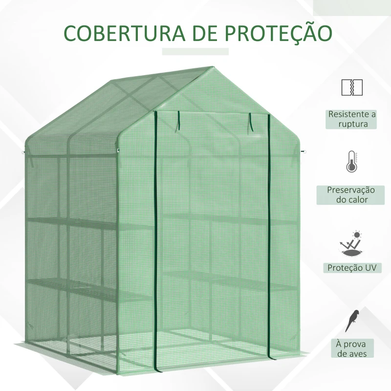 Outsunny Estufa de Jardim Estufa para Plantas com Prateleiras 143x138x190cm Estrutura de Aço Jardinagem Verde