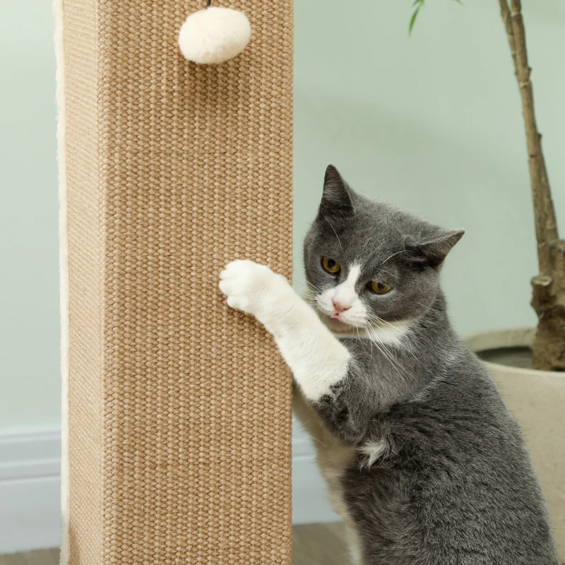 PawHut Poste Arranhador para Gatos Altura 81 cm Arranhador para Gatos com Poste de Sisal e Bola Suspensa 41x41x81 cm Bege