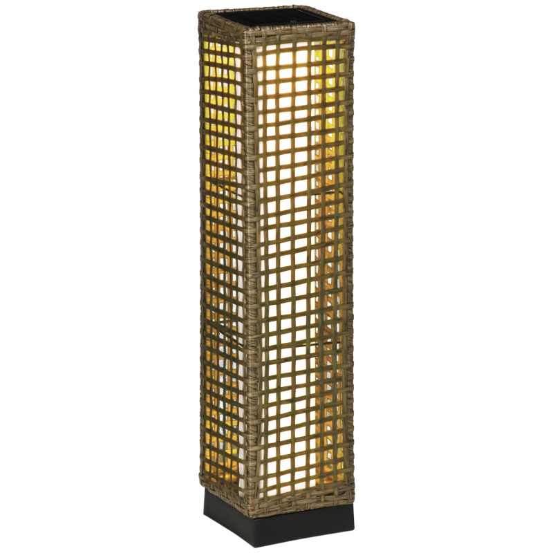 Outsunny Candeeiro Solar de Vime Sintético com Luzes LED Ligar/Desligar Automático para Varanda Pátio 15,5x15,5x69cm Marrom Areia