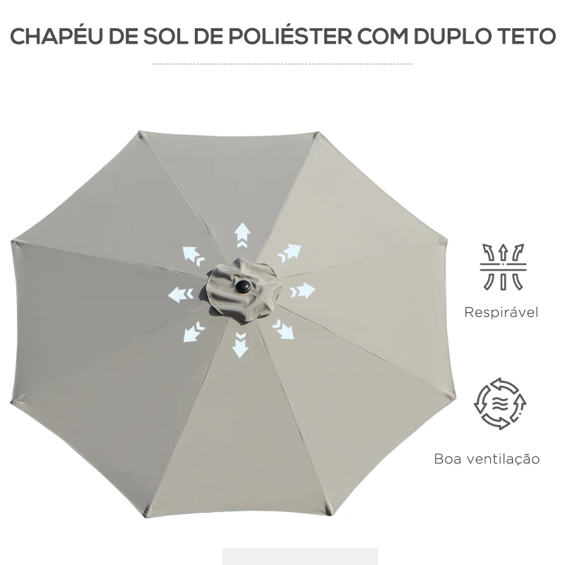 Outsunny Chapéu de Sol de Jardim Ø295x250 cm com Manivela Chapéu de Sol Exterior com Mecanismo de Inclinação e Mastro Desmontável de Metal para Terraço Piscina Pátio Cinza