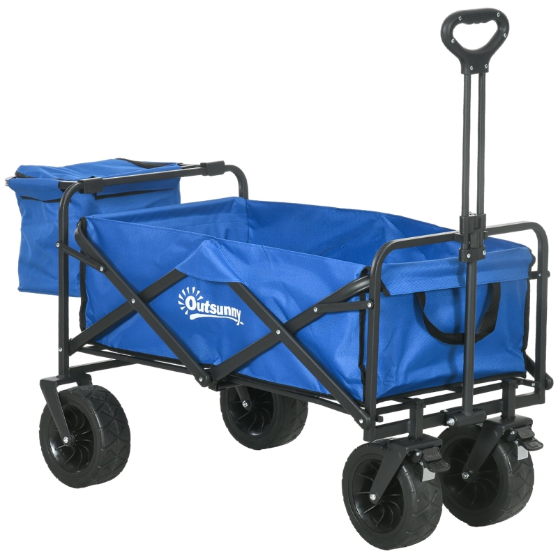 Outsunny Carrinho de Transporte Dobrável com Bolsa Térmica Removível Capacidade 100 kg para Campismo Praia 113x57x77-100 cm Azul