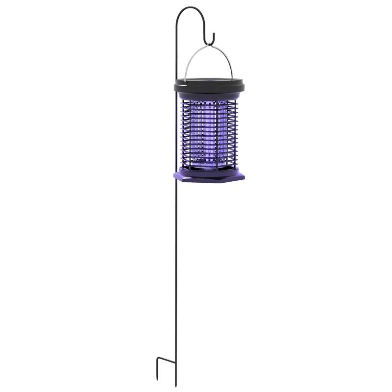 Outsunny Lâmpada Mata Mosquitos Elétrica 2 em 1 5W com Luzes LED UV Recarregável Solar e USB Efeito 30 m² para Jardim Terraço Preto