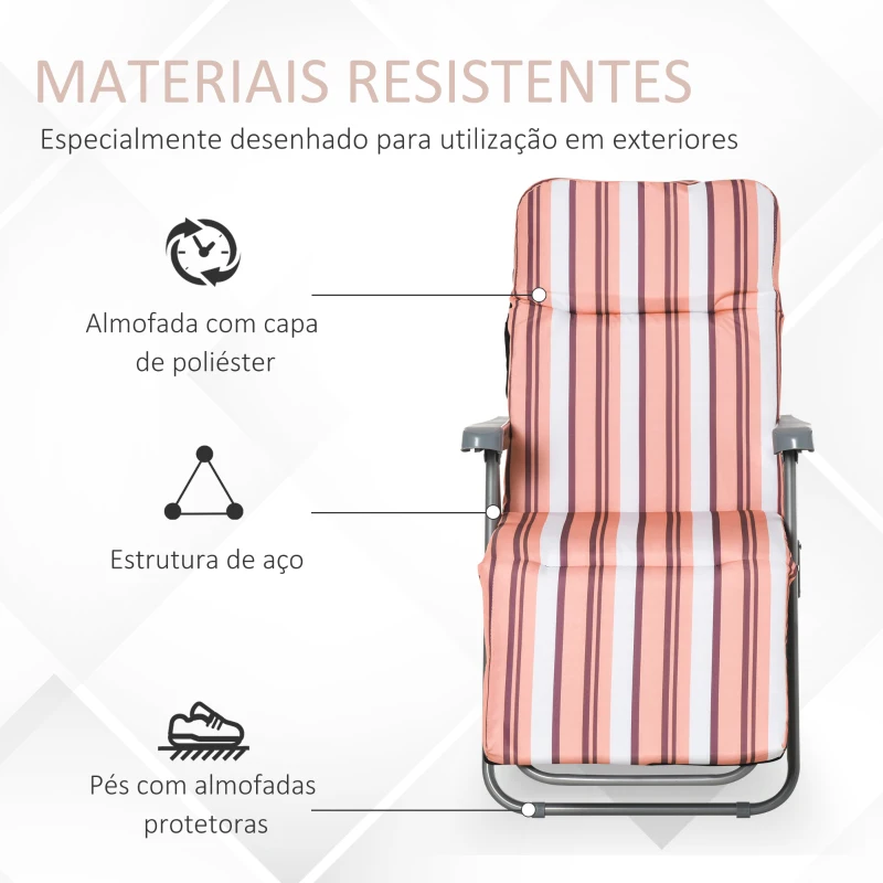 Outsunny 2 Espreguiçadeiras de Jardim Dobráveis Espreguiçadeiras de Aço com Almofada Acolchoada Encosto Ajustável em 5 Posições e Apoio para os Pés 60x75x65-102cm Laranja e Branco