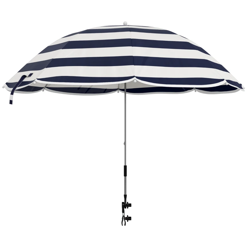 Outsunny Chapéu de Sol de Praia para Cadeira Ø103x97,5 cm com Braçadeira Teto Ajustável Abertura Manual e Anti-UV Azul e Branco