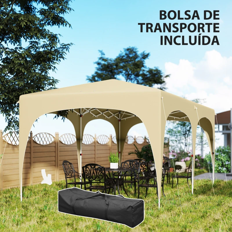 Outsunny Tenda Dobrável 3x6 m com Painéis Laterais UPF50+ Tenda de Jardim com Altura Ajustável e Bolsa de Transporte Areia