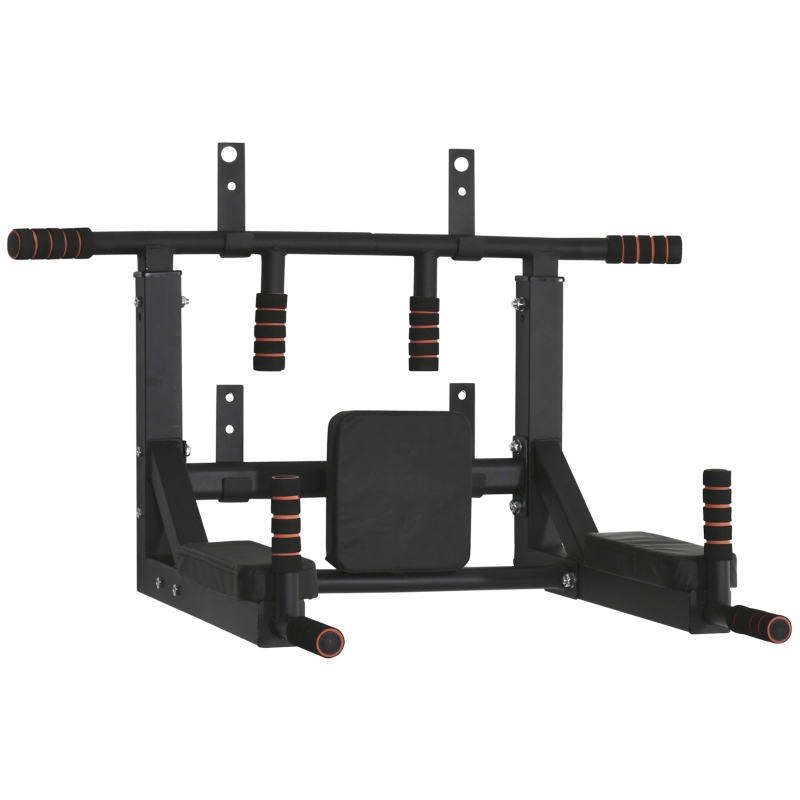 HOMCOM Barra de Elevações de Parede Barra de Pull Up de Aço Multifuncional para Treinos Fitness Treino em Casa Carga Máx.120kg  93x72x48cm Preto