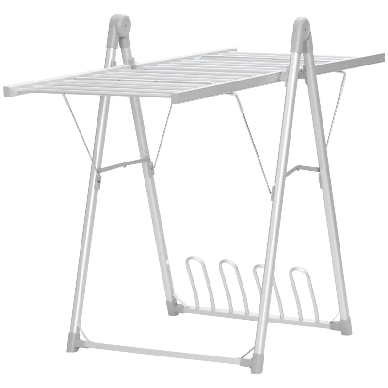 HOMCOM Estendal Elétrico Dobrável com Alças 230W Secador de Roupa com Suporte para 2 Sapatos 134x66x100cm Prata