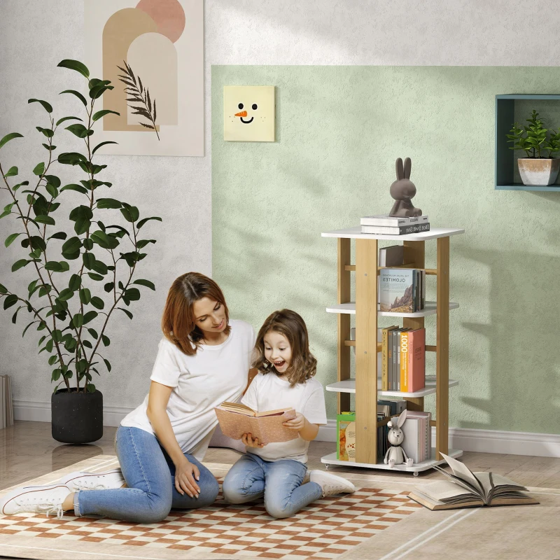 AIYAPLAY Estante para Livros Infantil Estante para Crianças com Rodas 3 Prateleiras 48x48x99,5 cm Branco e Madeira