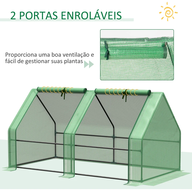 Outsunny Estufa de Jardim Terraço 180x90x90 cm Tipo Casa Tubo de Aço com 2 Janelas Estufa Pequena para Cultivo de Plantas Verde