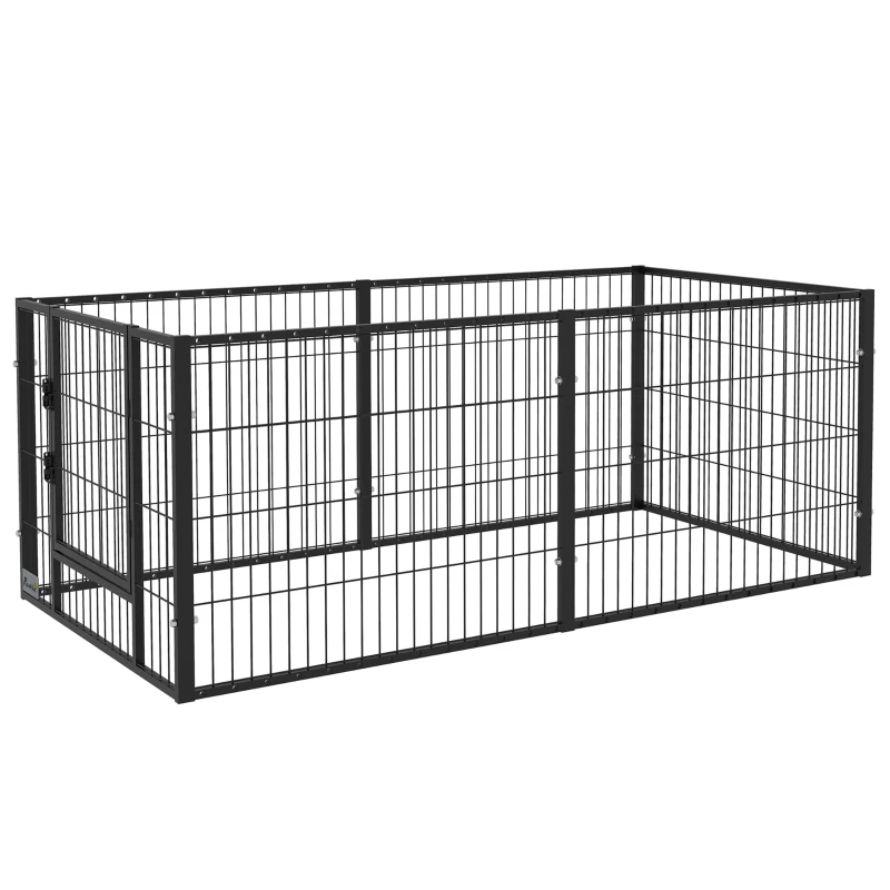 PawHut Parque para Cães de 6 Painéis com Largura Ajustável e Estrutura de Aço 82,5-150x79x61 cm Preto