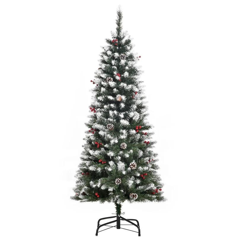 HOMCOM Árvore de Natal Artificial 150cm com 408 Ramos 28 Bagas 24 Pinhas Folhas de PVC e Suporte Metálico para Interiores Verde