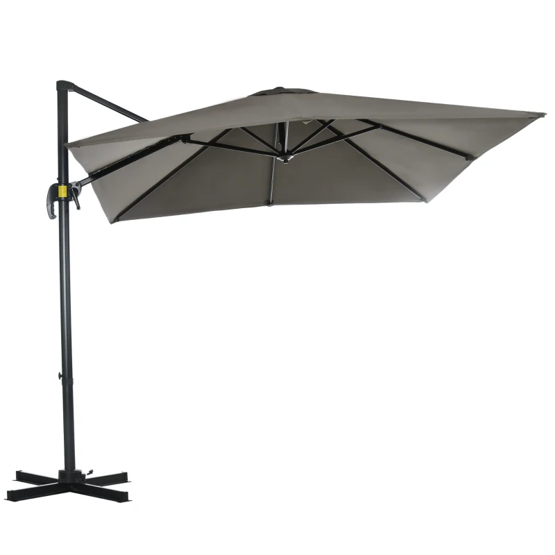 Outsunny Umbrelă de Grădină cu Manivelă, Rotire la 360° și Copertină Reglabilă pe 5 Niveluri, 2.5x2.5 m, Gri Deschis
