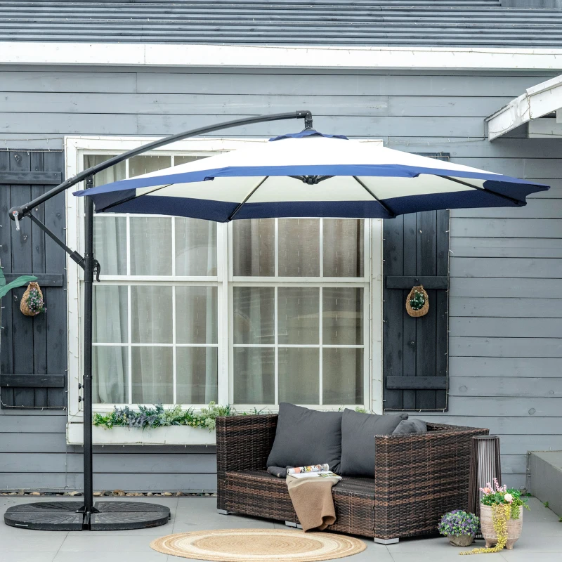 Outsunny Umbrela de Gradina cu Baza in Cruce, Deschidere cu Manivela si Orificiu de Ventilatie, Ø295x194 cm, Albastru