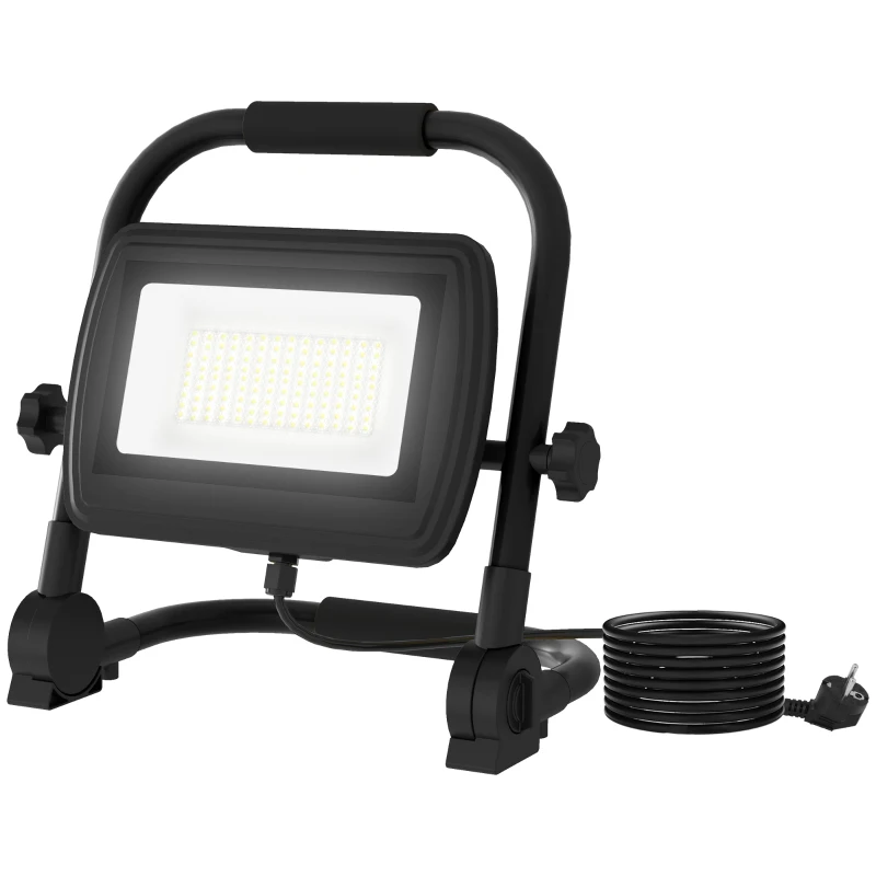 HOMCOM Lampă de Lucru LED, Portabilă și Rezistentă la Intemperii, 25,5x16x25,5 cm, Negru
