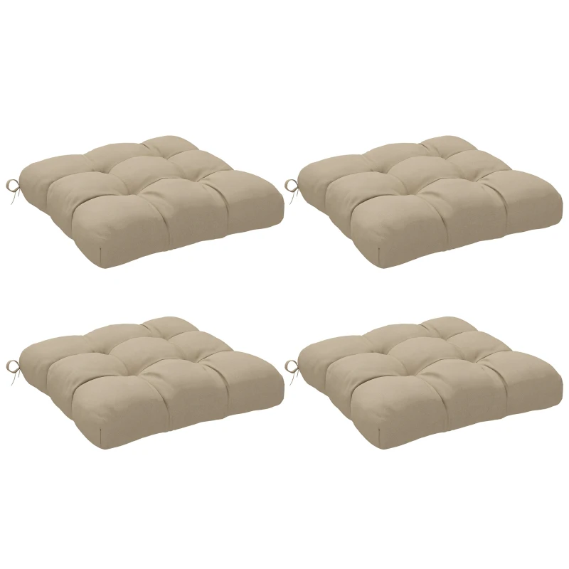 Outsunny Lot de 4 coussins de chaise de jardin, coussins extérieurs capitonné, rembourrage 10 cm avec attaches, 48 x 48 cm kaki