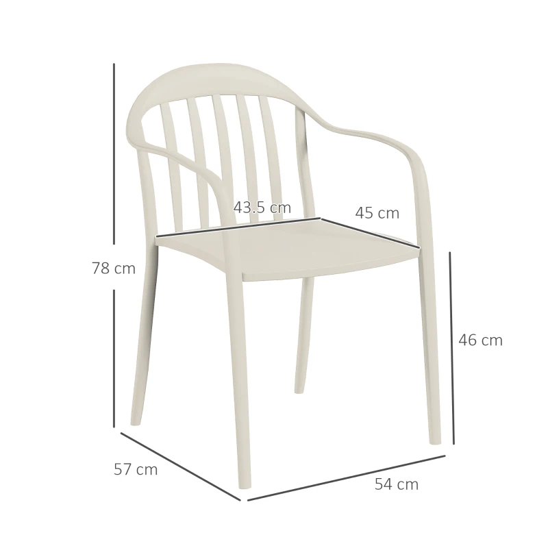 Outsunny Set 4 Scaune de Grădină Stivuibile cu Spătar și Brațe, Rezistente la Raze UV și Impermeabile, 57x54x78 cm, Alb