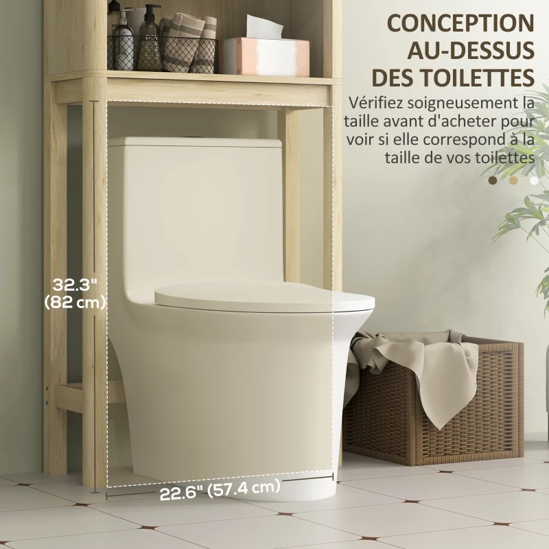 HOMCOM Meuble de rangement au-dessus des toilettes avec porte coulissante, compartiments et étagère réglable, blanc