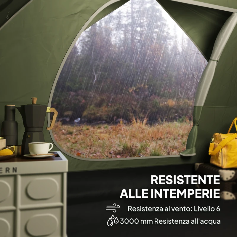 Outsunny Tenda da Campeggio per 3 Persone Impermeabile con Tasche, Gancio per Lanterna e Borsa di Trasporto, Verde