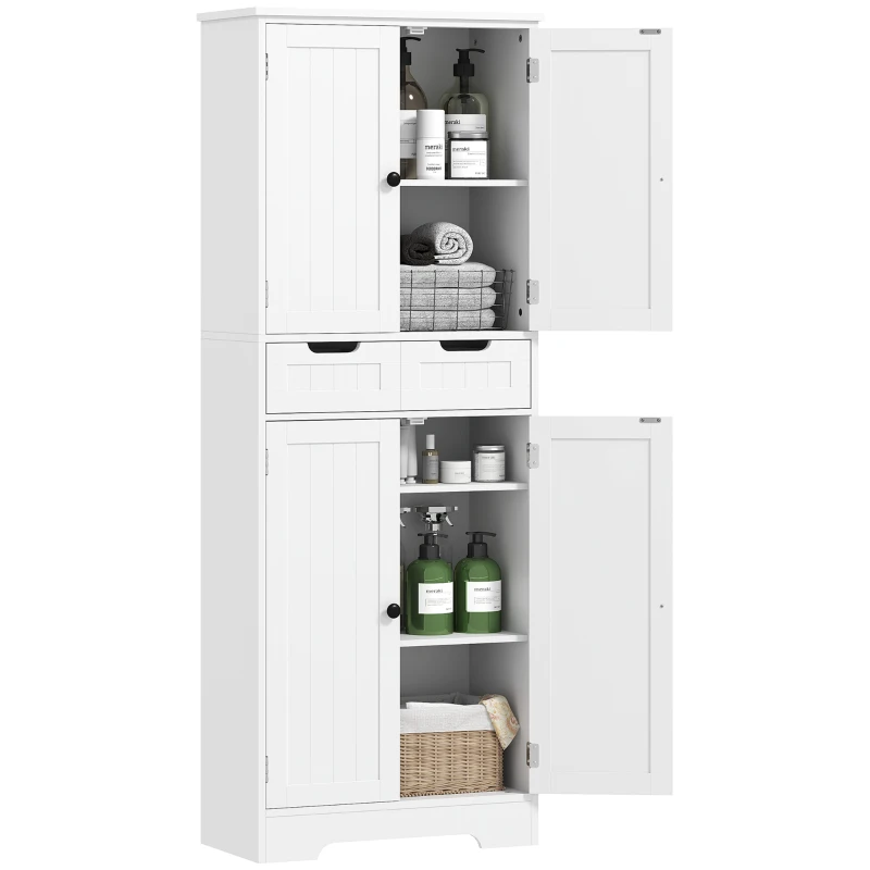 HOMCOM Meuble de salle de bain avec tiroir, placard à portes, étagère réglable, 60 x 30 x 160 cm, blanc(m-10)
